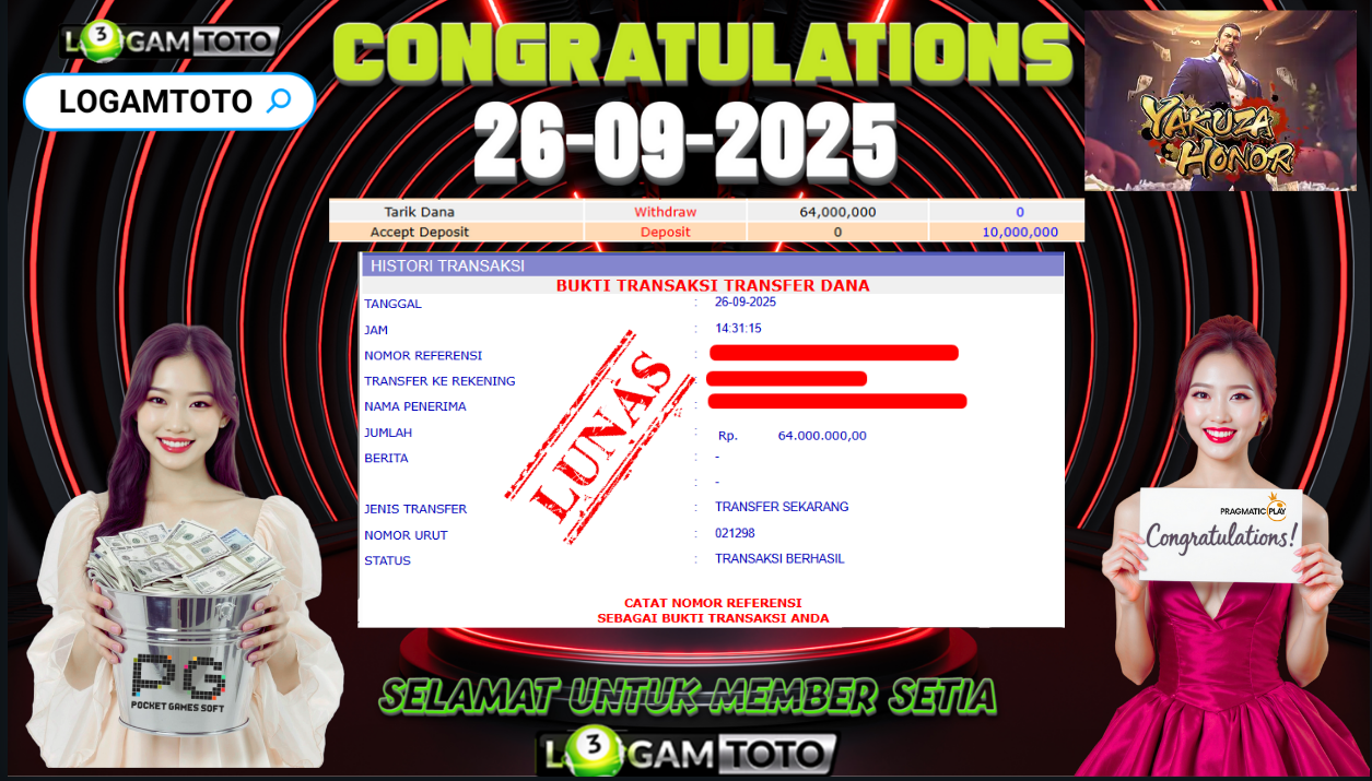 SELAMAT KEPADA MEMBER SETIA LOGAMTOTO BERHASIL JACKPOT DI PERMAINAN SLOT YAKUZA HONORI